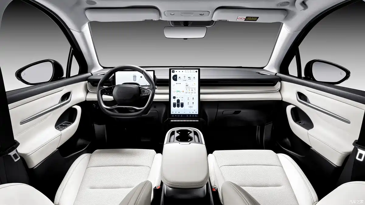 Foxconn Cavira interior with 15.6-inch touchscreen and digital instrument cluster