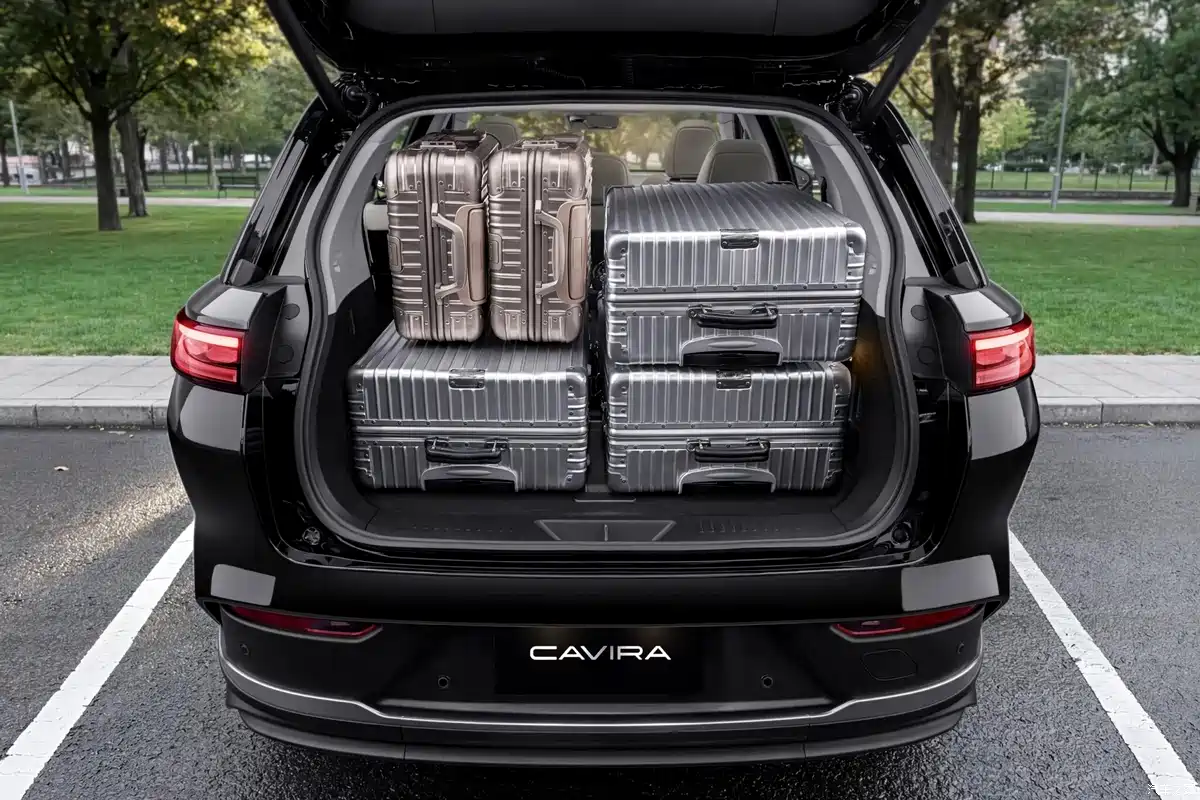 2026 Foxconn Cavira EV rear with slim LED taillights and spoiler