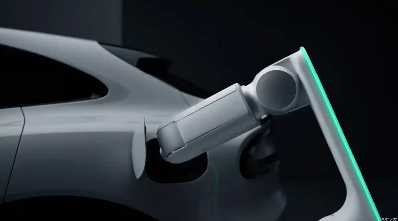 "Xiaomi robotic charging arm automatically plugging into an electric vehicle at home"